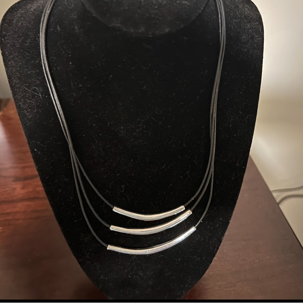 Silpada N1571 Black Leather Sterling Silver Tubes Necklace 3 Strands